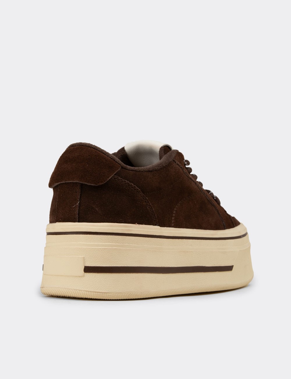 Women's Brown Suede Leather Sneakers - 26366ZKHVC03