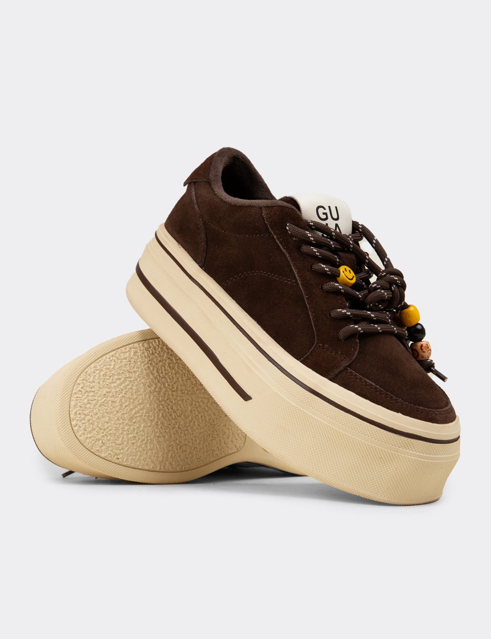 Women's Brown Suede Leather Sneakers - 26366ZKHVC03
