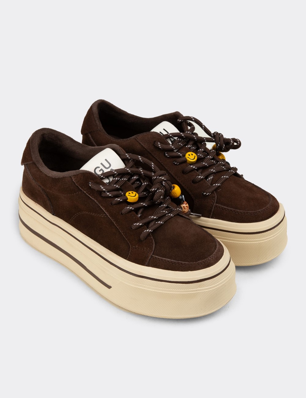Women's Brown Suede Leather Sneakers - 26366ZKHVC03
