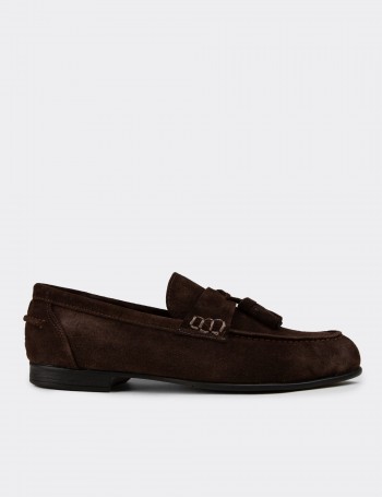Men's Brown Suede Leather Tassel Loafers