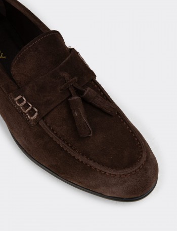 Men's Brown Suede Leather Tassel Loafers