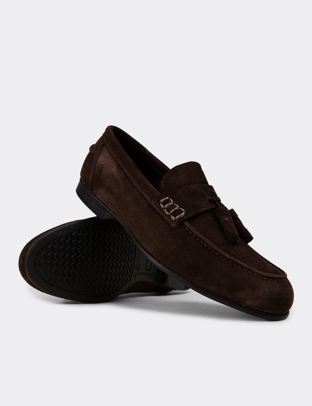 Men's Brown Suede Leather Tassel Loafers - 02052MKHVC01