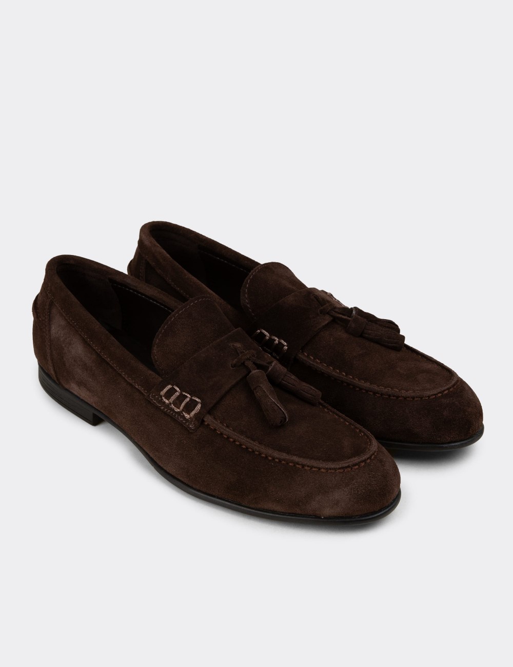 Men's Brown Suede Leather Tassel Loafers - 02052MKHVC01
