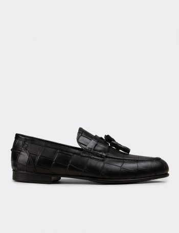 Men's Black Leather Tassel Loafers