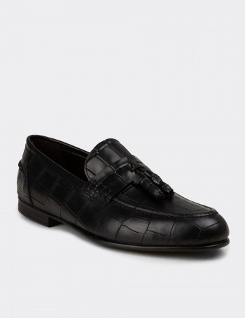 Men's Black Leather Tassel Loafers