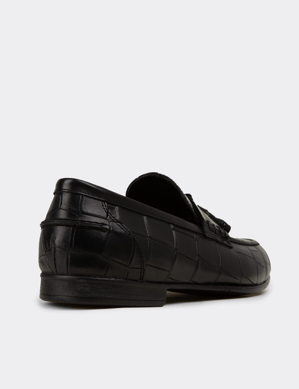 Men's Black Leather Tassel Loafers - 02050MSYHC01