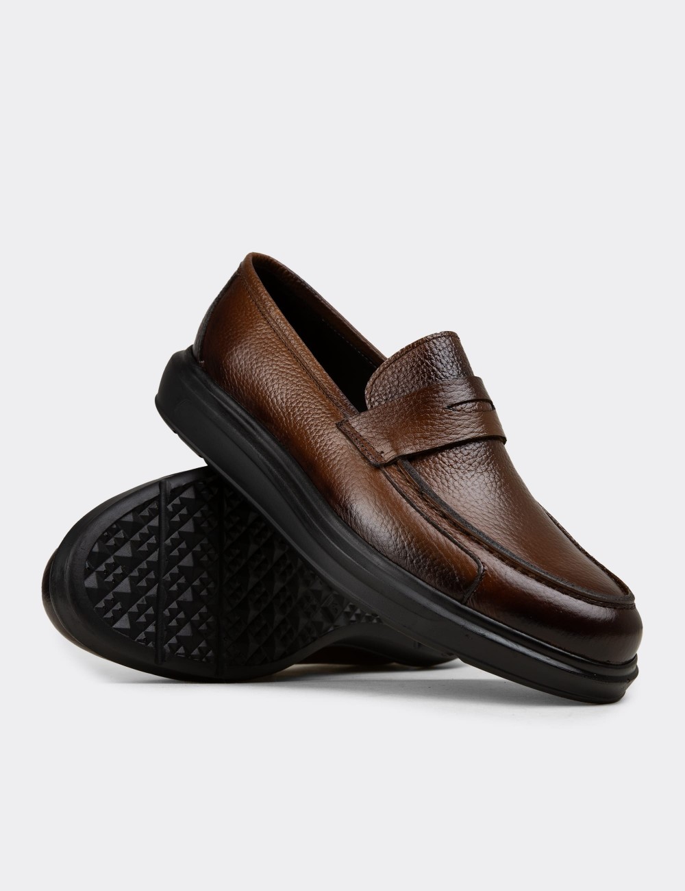 Men's Tan Leather Comfort Loafers - 01564MTBAP11