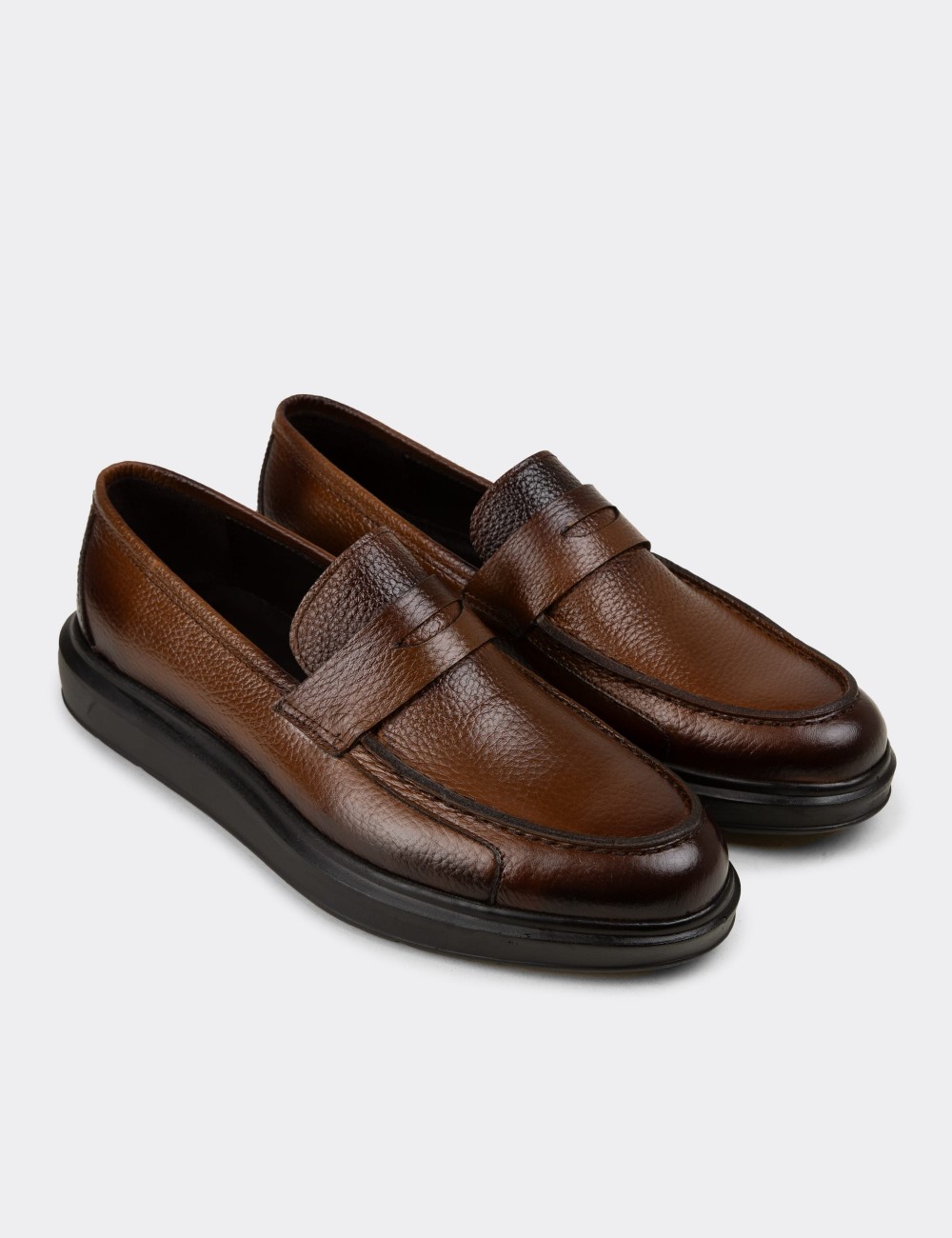 Men's Tan Leather Comfort Loafers - 01564MTBAP11