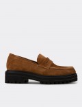 Women's Tan Suede Leather Moccasins