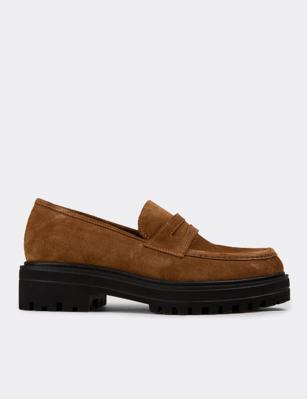 Women's Tan Suede Leather Moccasins - 01903ZTBAE01