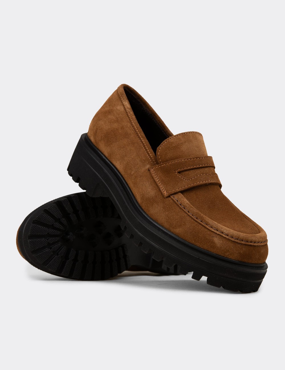 Women's Tan Suede Leather Moccasins - 01903ZTBAE01