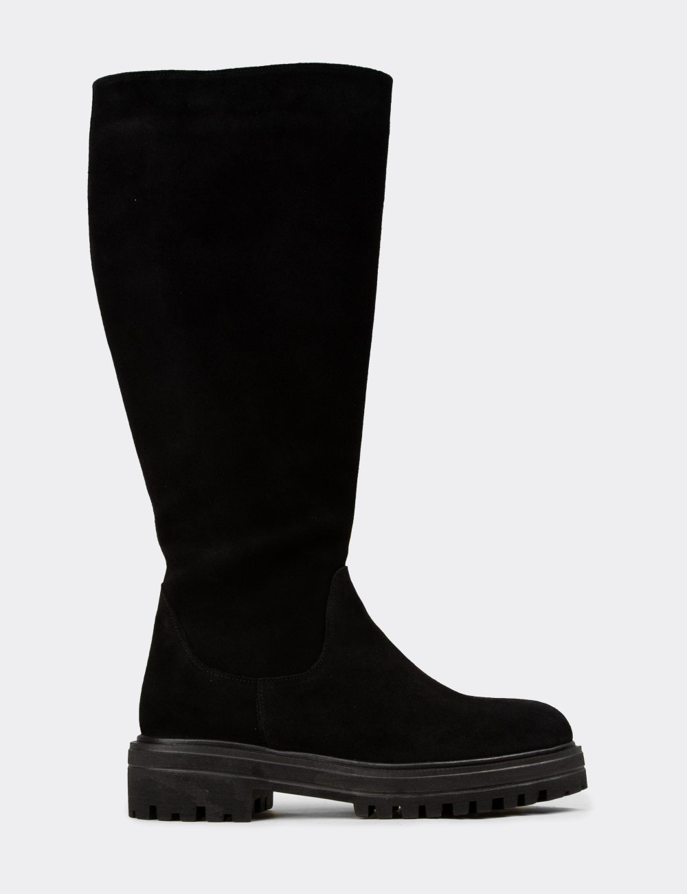 Women's Black Suede Leather Knee-high Boots - 01807ZSYHE03