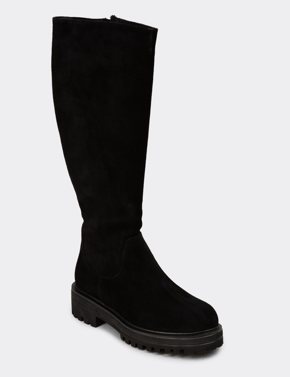 Women's Black Suede Leather Knee-high Boots - 01807ZSYHE03