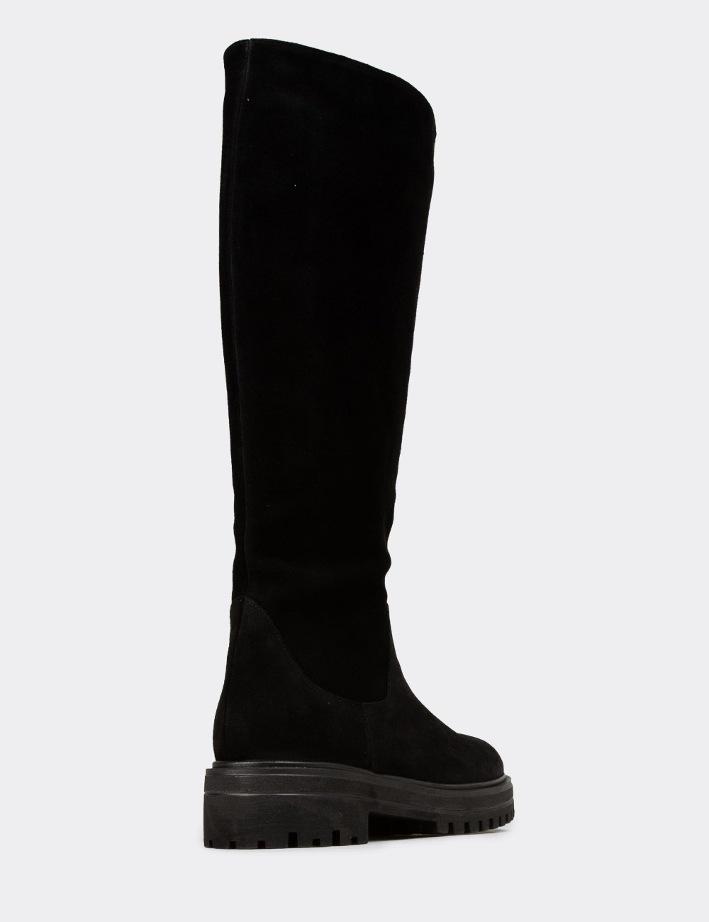 Women's Black Suede Leather Knee-high Boots - 01807ZSYHE03
