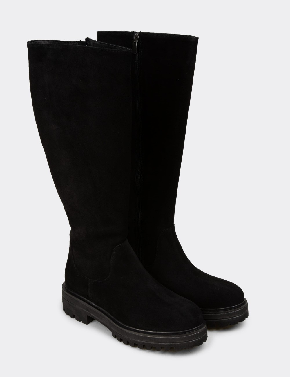 Women's Black Suede Leather Knee-high Boots - 01807ZSYHE03