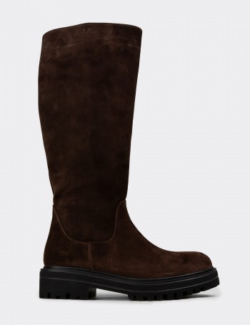 Women's Brown Suede Leather Knee-High Boot