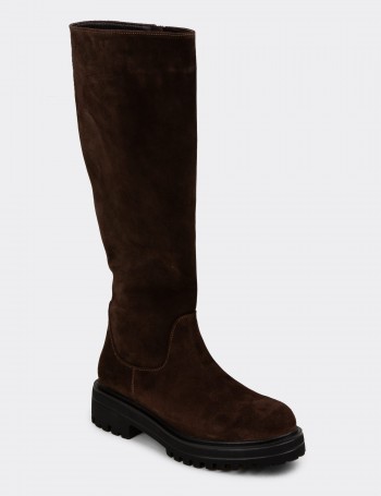 Women's Brown Suede Leather Knee-High Boot