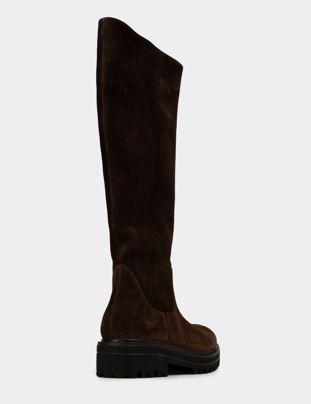 Women's Brown Suede Leather Knee-High Boot - 01807ZKHVE02