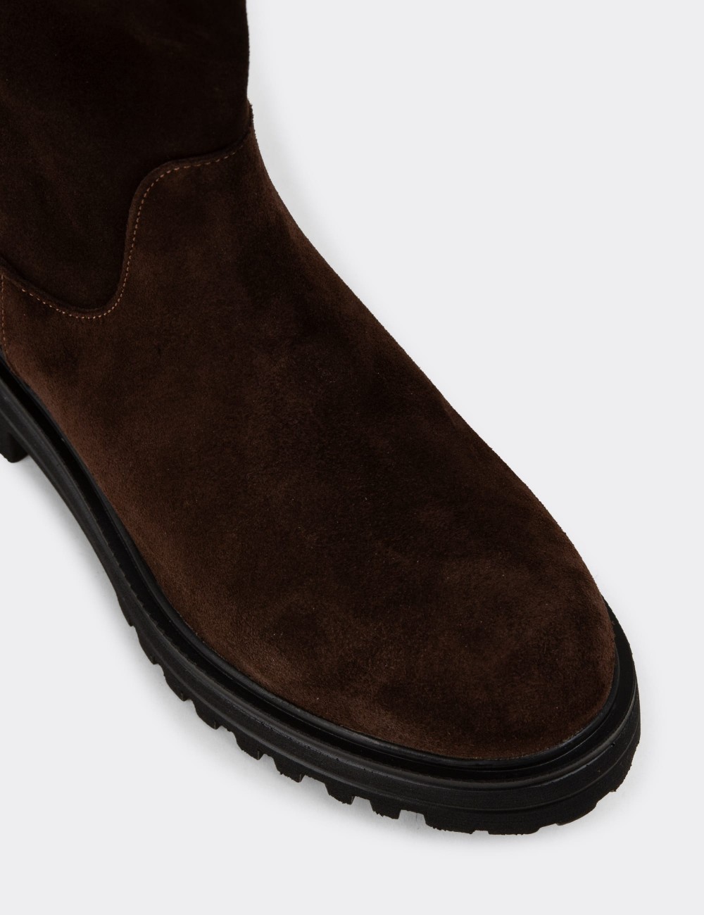 Women's Brown Suede Leather Knee-High Boot - 01807ZKHVE02
