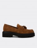 Women's Tan Suede Leather Tassel Loafers