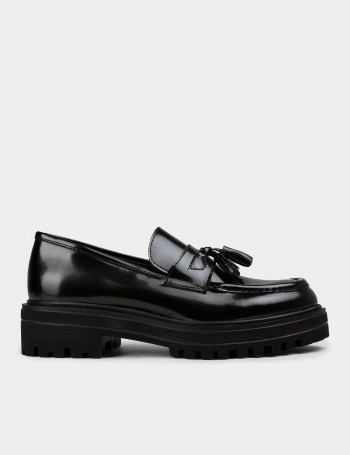 Women's Black Leather Loafers