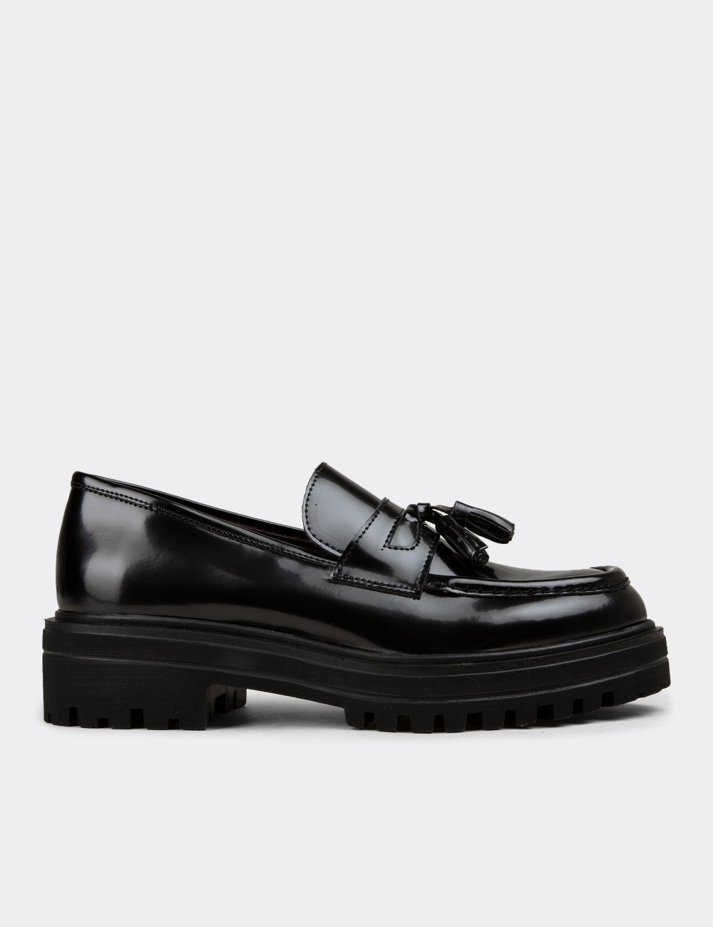 Women's Black Leather Loafers - 02020ZSYHE05