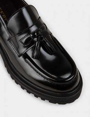Women's Black Leather Loafers
