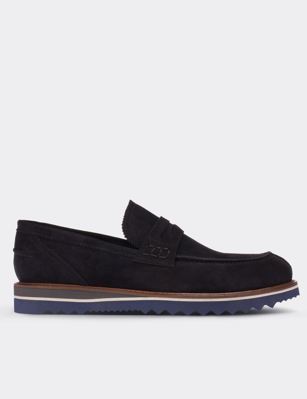 Navy Suede Leather Loafers & Moccasins Shoes - 01148MLCVE02