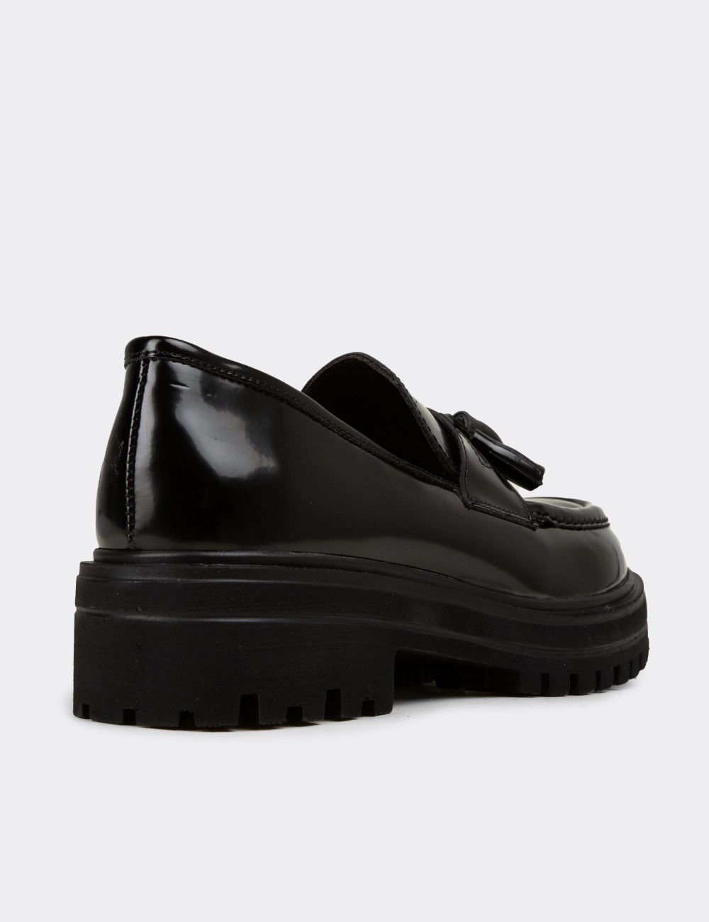 Women's Black Leather Loafers - 02020ZSYHE05