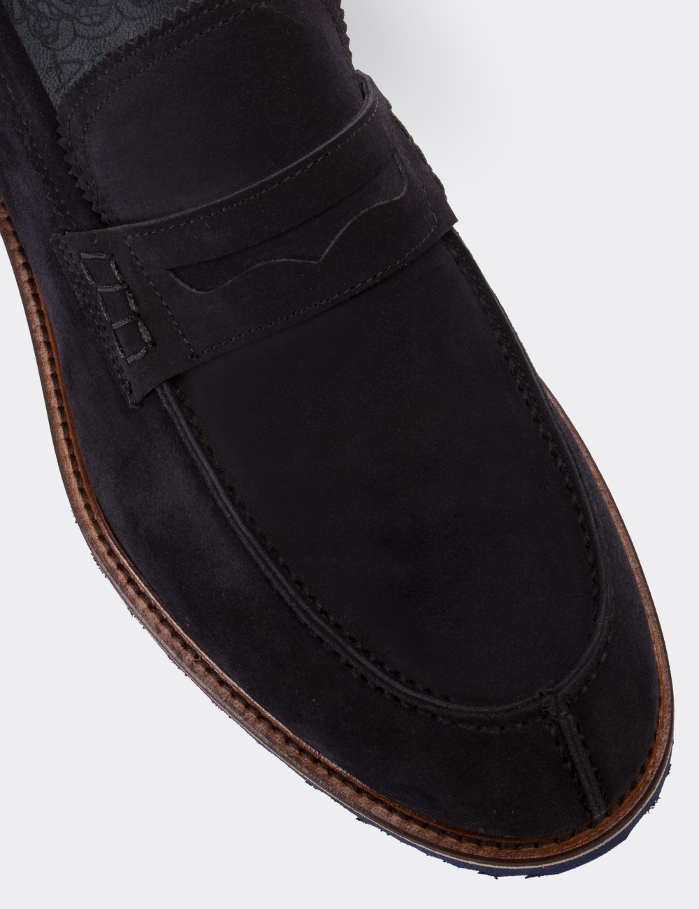 Navy Suede Leather Loafers & Moccasins Shoes - 01148MLCVE02