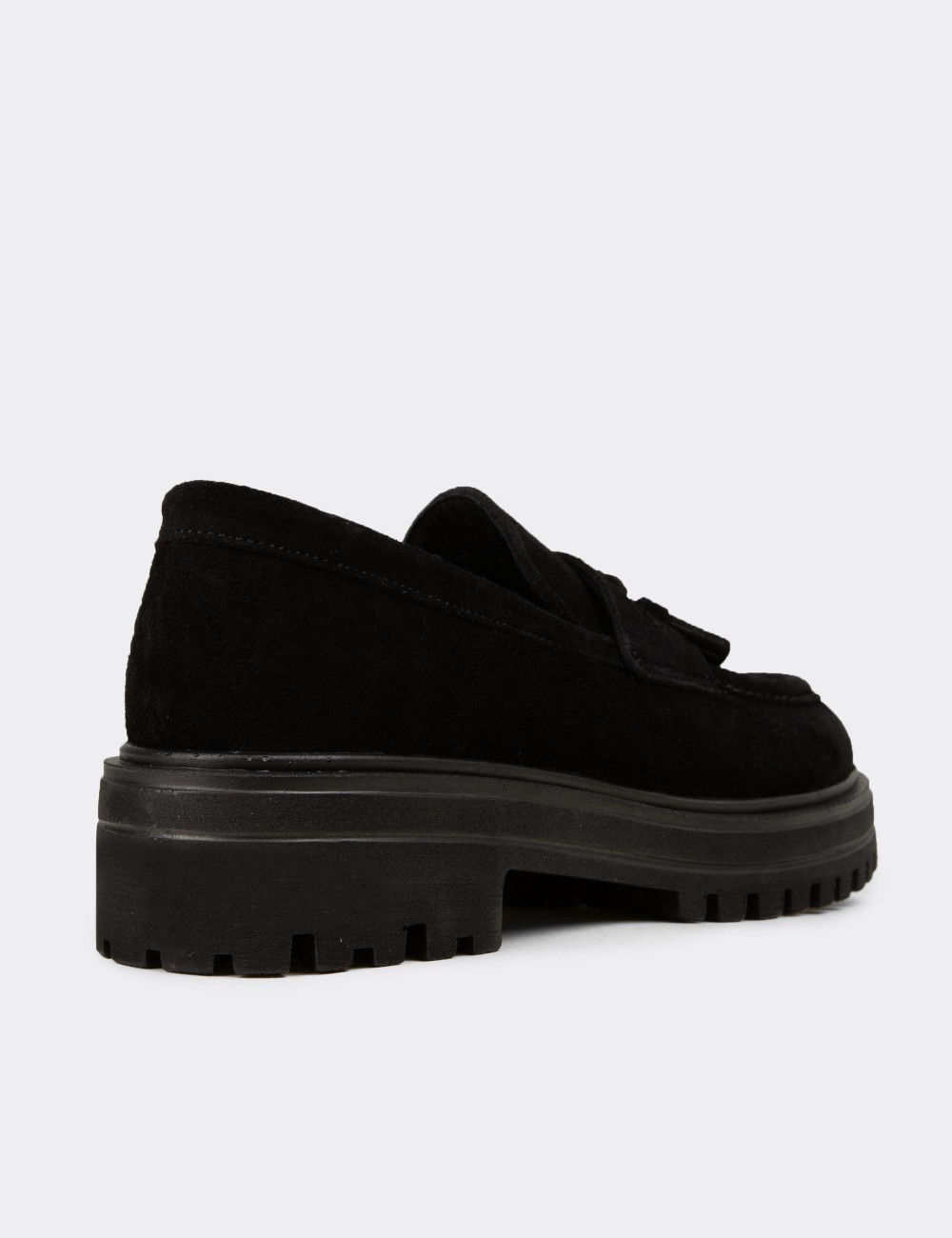 Women's Black Suede Leather Tassel Loafers - 02020ZSYHE01