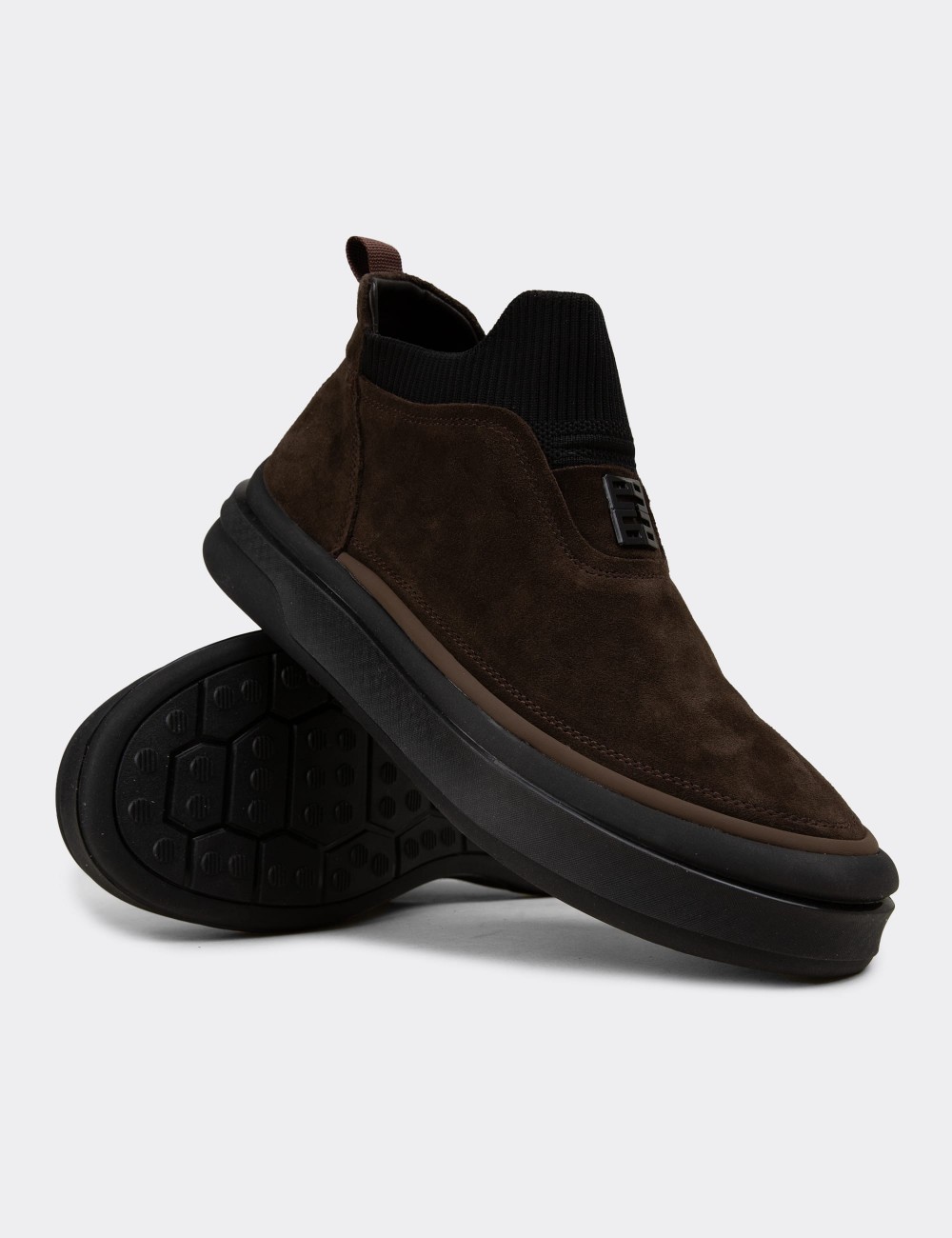 Men's Brown Suede Leather Sneakers - 26554MKHVC01