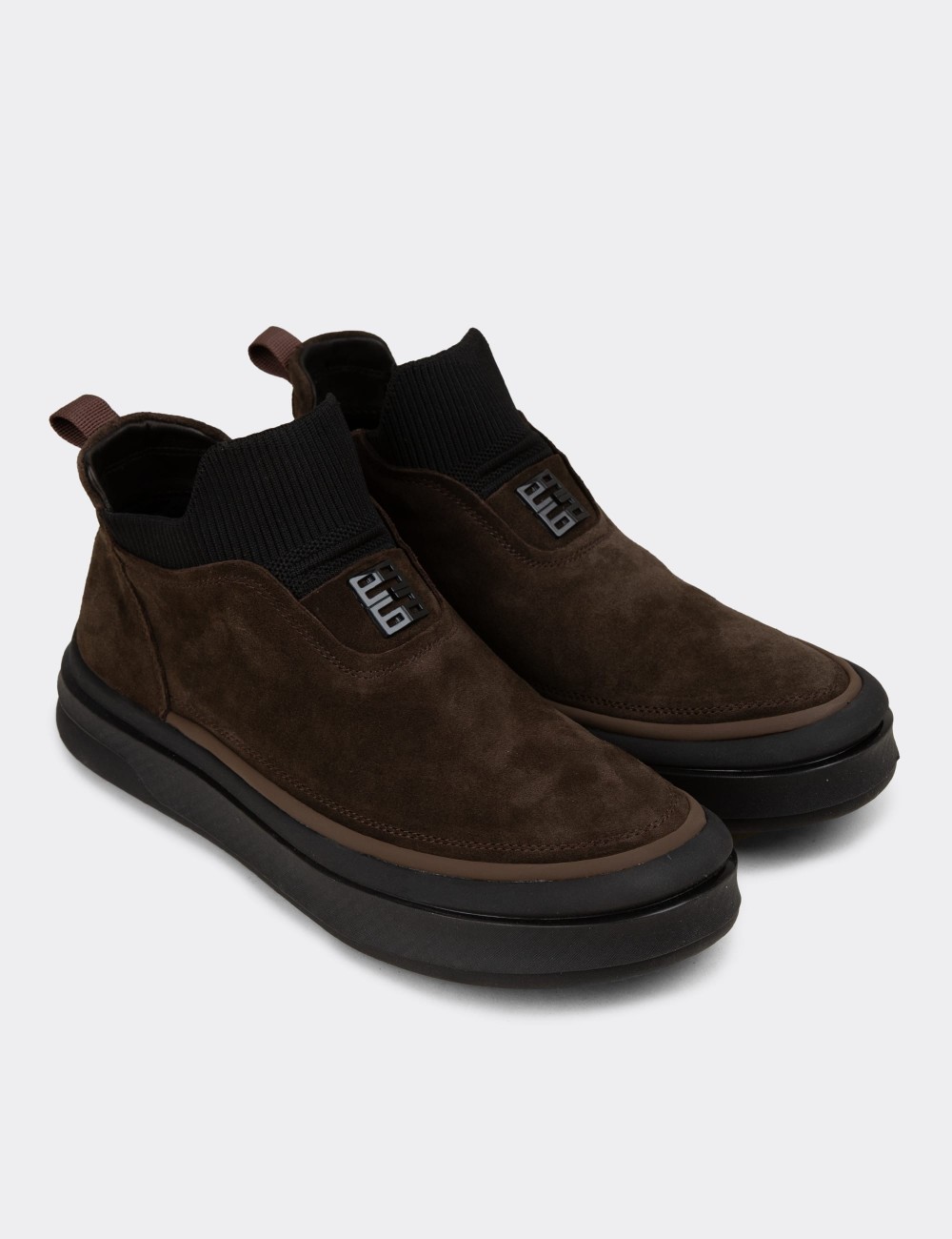 Men's Brown Suede Leather Sneakers - 26554MKHVC01