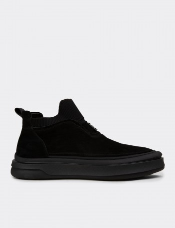 Men's Black Suede Leather Sneaker Boots