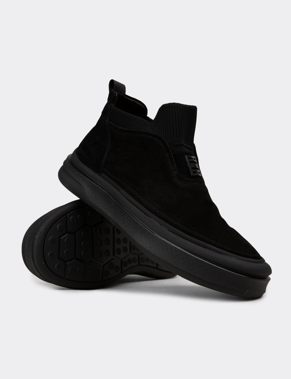 Men's Black Suede Leather Sneaker Boots - 26554MSYHC01