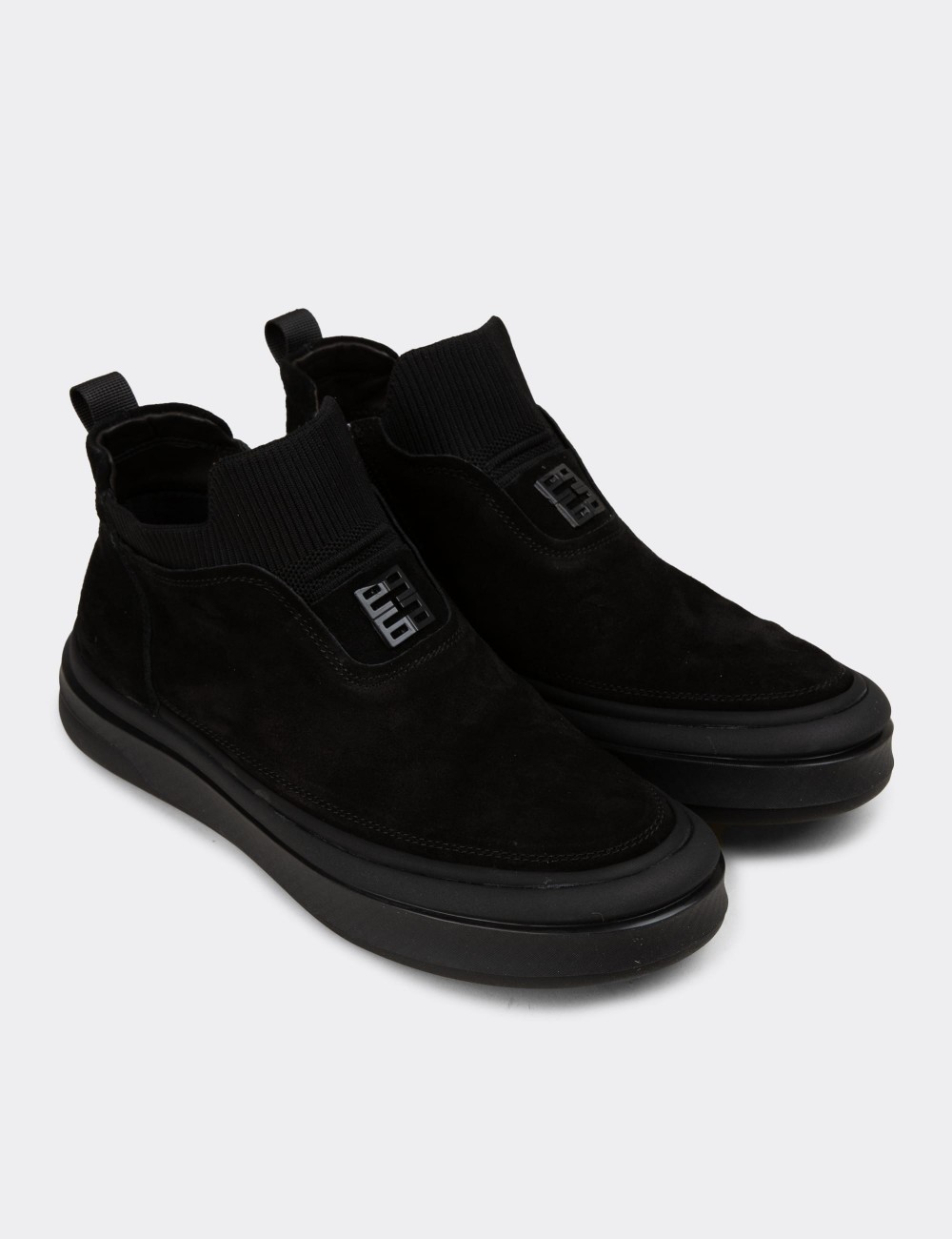 Men's Black Suede Leather Sneaker Boots - 26554MSYHC01