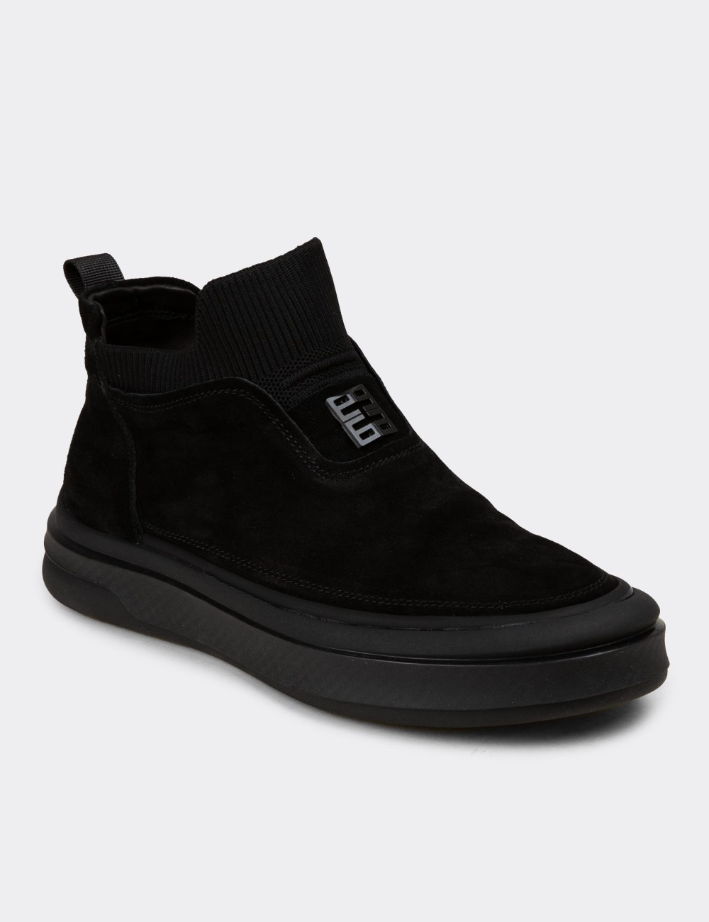 Men's Black Suede Leather Sneaker Boots - 26554MSYHC01