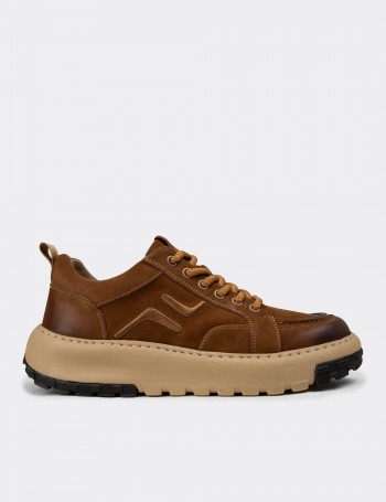 Men's Tan Suede Leather Sneakers