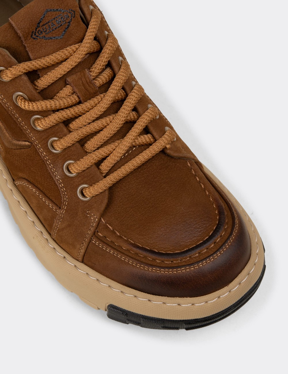 Men's Tan Suede Leather Sneakers - 25552MTBAC01