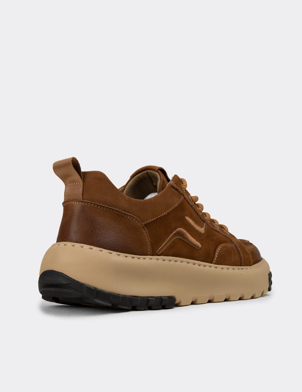 Men's Tan Suede Leather Sneakers - 25552MTBAC01