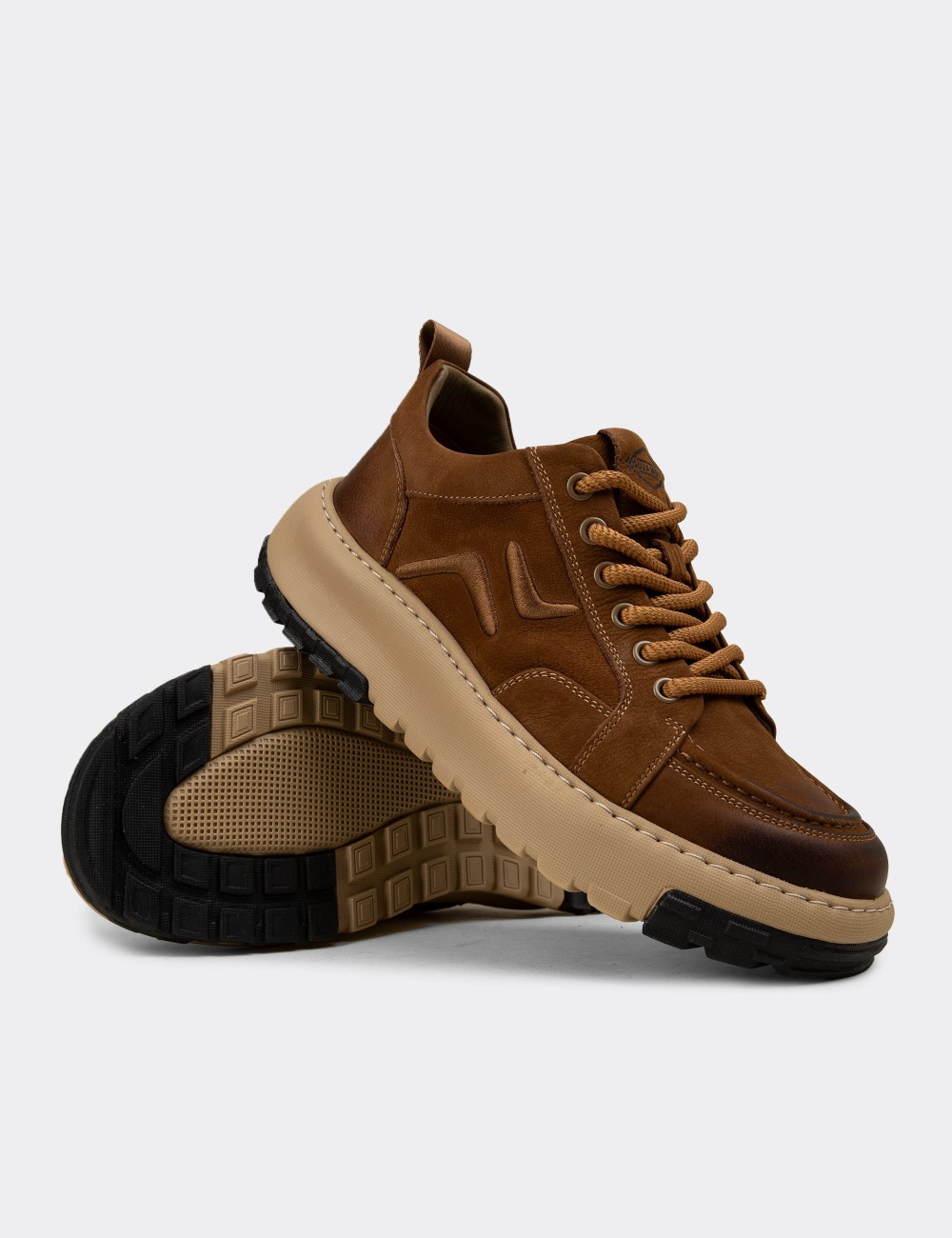 Men's Tan Suede Leather Sneakers - 25552MTBAC01