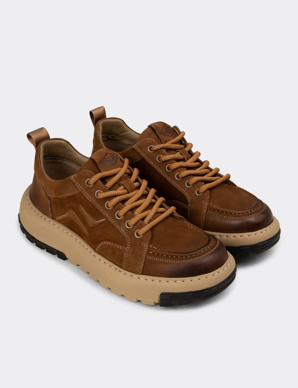 Men's Tan Suede Leather Sneakers - 25552MTBAC01
