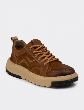 Men's Tan Suede Leather Sneakers