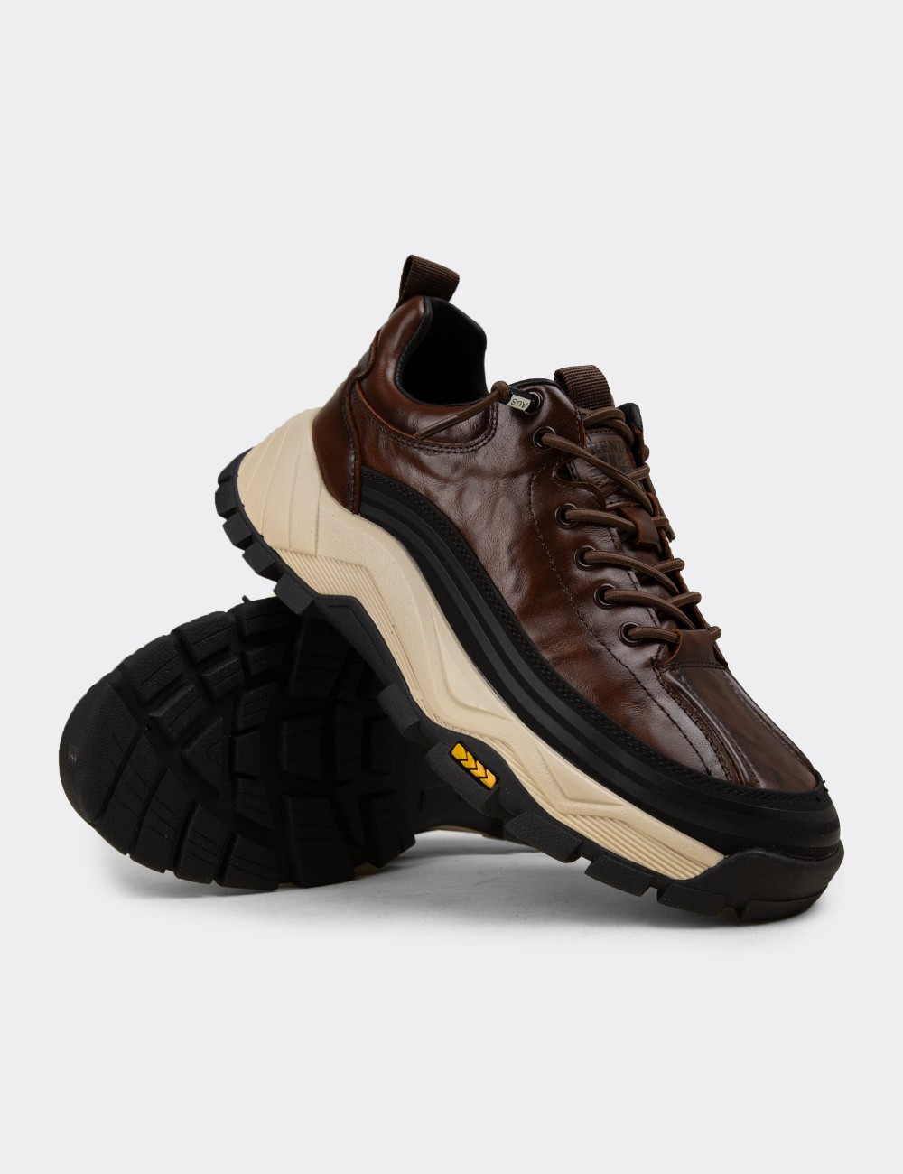 Men's Brown Leather Sneakers - 26570MKHVC01