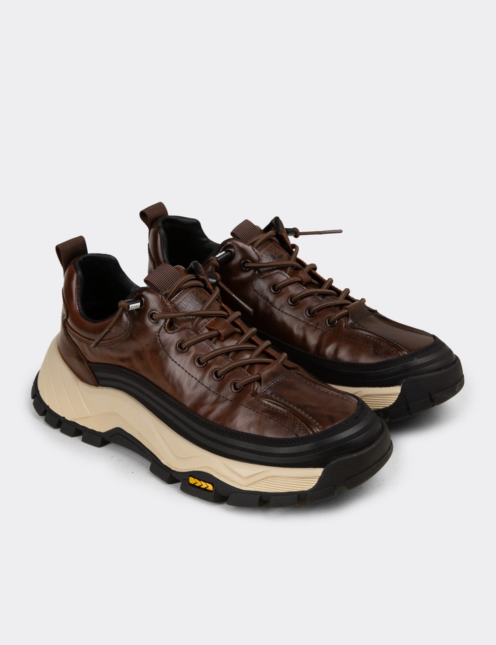 Men's Brown Leather Sneakers - 26570MKHVC01