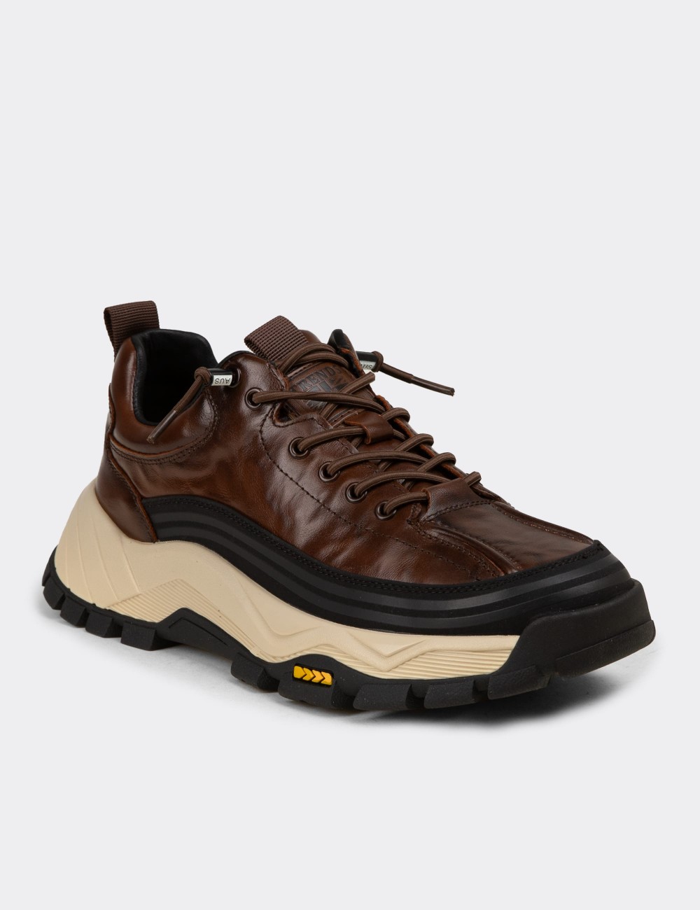 Men's Brown Leather Sneakers - 26570MKHVC01