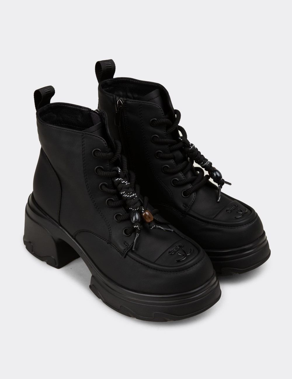 Women's Black Platform Booties - 26406ZSYHP01