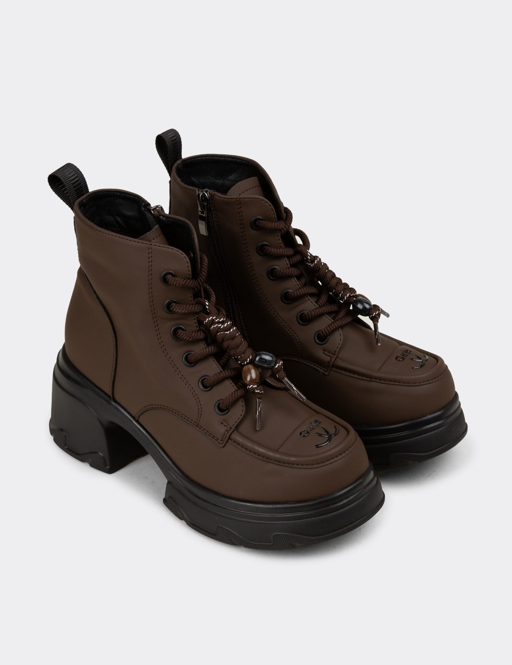 Women's Brown Elevated Platform Boots - 26406ZKHVP01