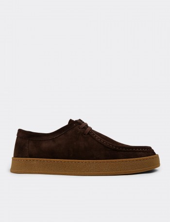 Men's Brown Suede Leather Lace-Up Shoes