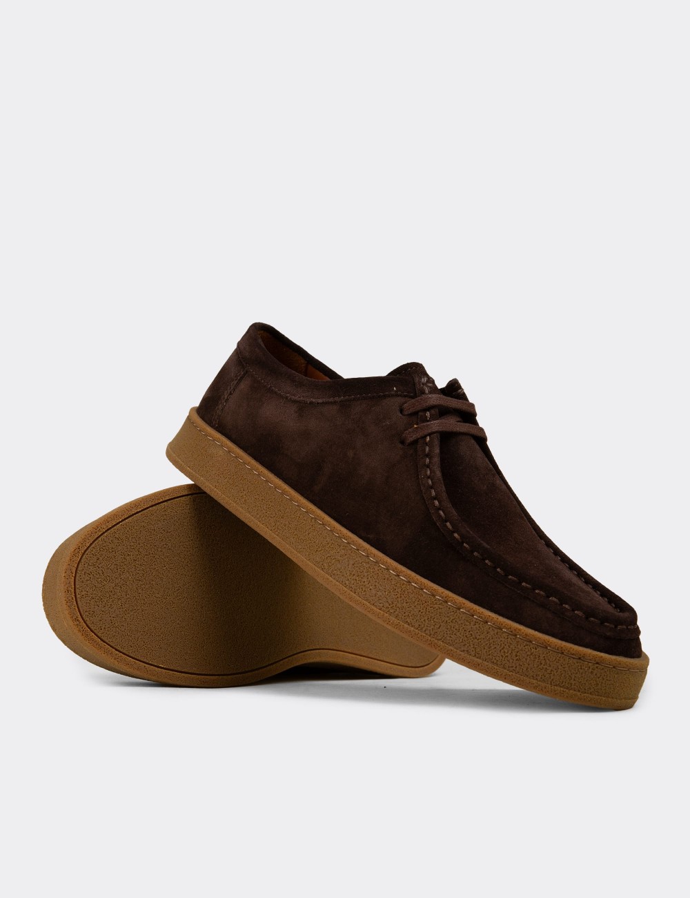 Men's Brown Suede Leather Lace-Up Shoes - E4392MKHVE01